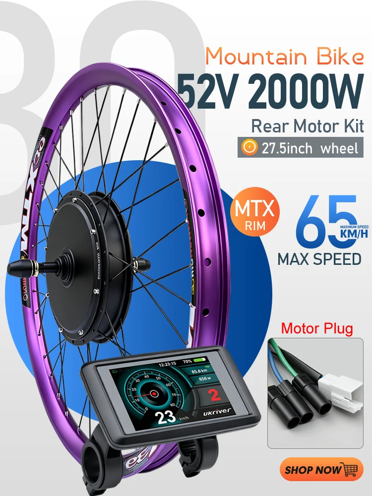 AliExpress KUNTENG E-BIKE MTX Rim 52V 2000W Electric Bike Conversion Kit 27.5" Brushless Rear Hub Motor Wheel with LCD Display For Ebike Conversion Kit