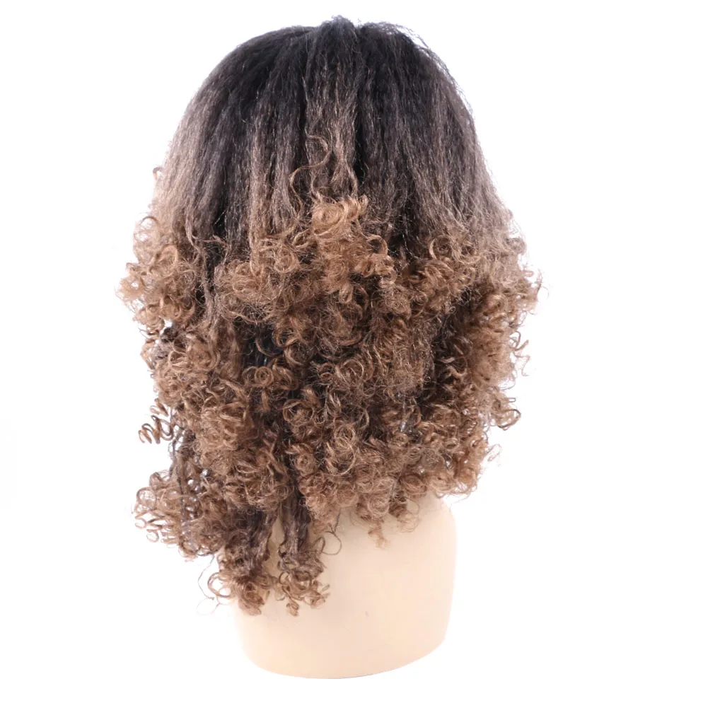 ياكي لينة قصيرة بوب غريب مستقيم براون شقراء أومبير شعر مستعار مع أطراف مجعدة للنساء السود الاصطناعية قبل قطعها غلويليس يوميا