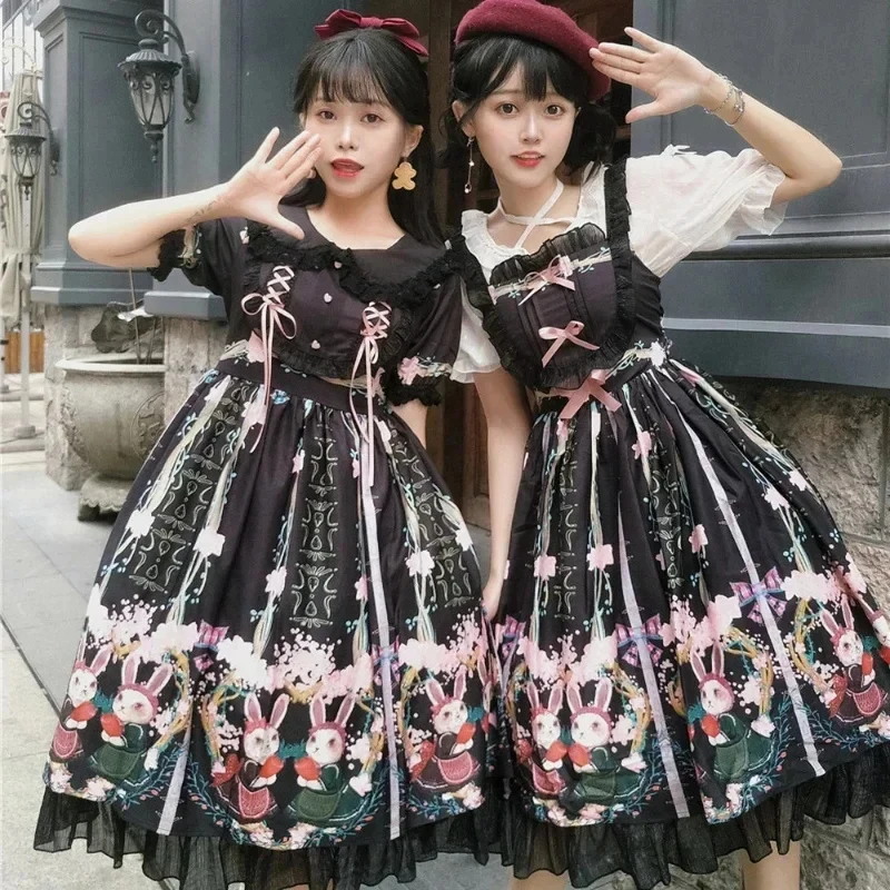 

ABC123Victorian Gothic Lolita JSK dress women vintage sweet bunny print elegant princess party dresses Girls Harajukub;6'j,k.9;a