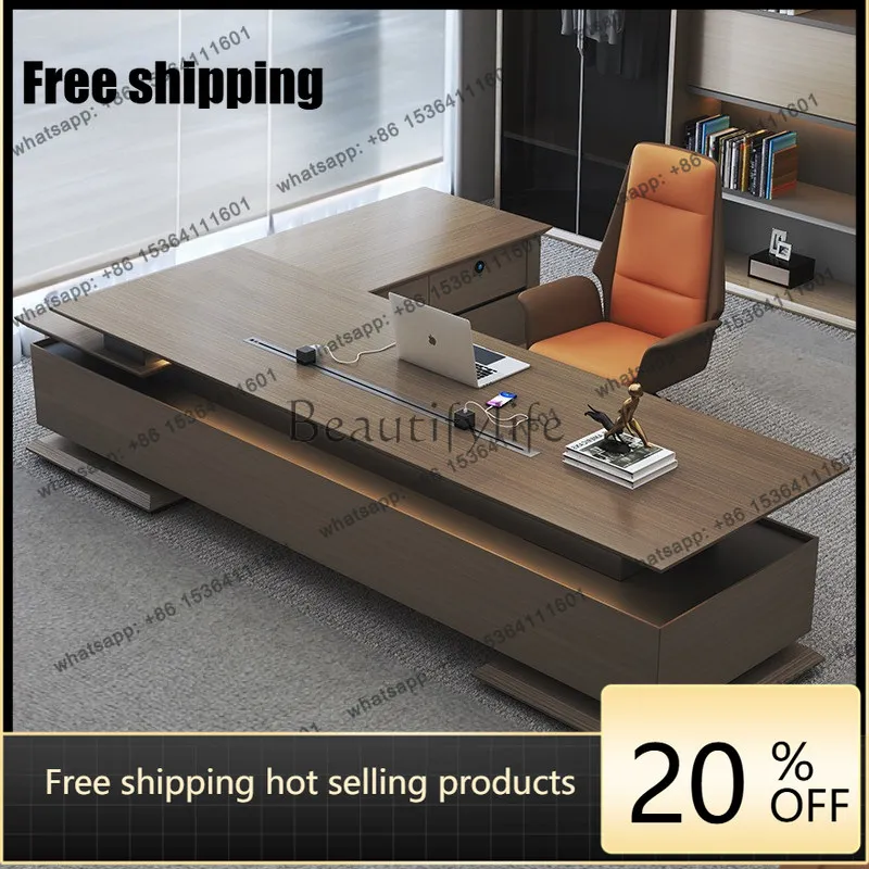 zj.Brown Nordic Office Desks Unique Style Simple Corner Modern Office Desks Cheap Luxury Large Escritorios Work Station Table