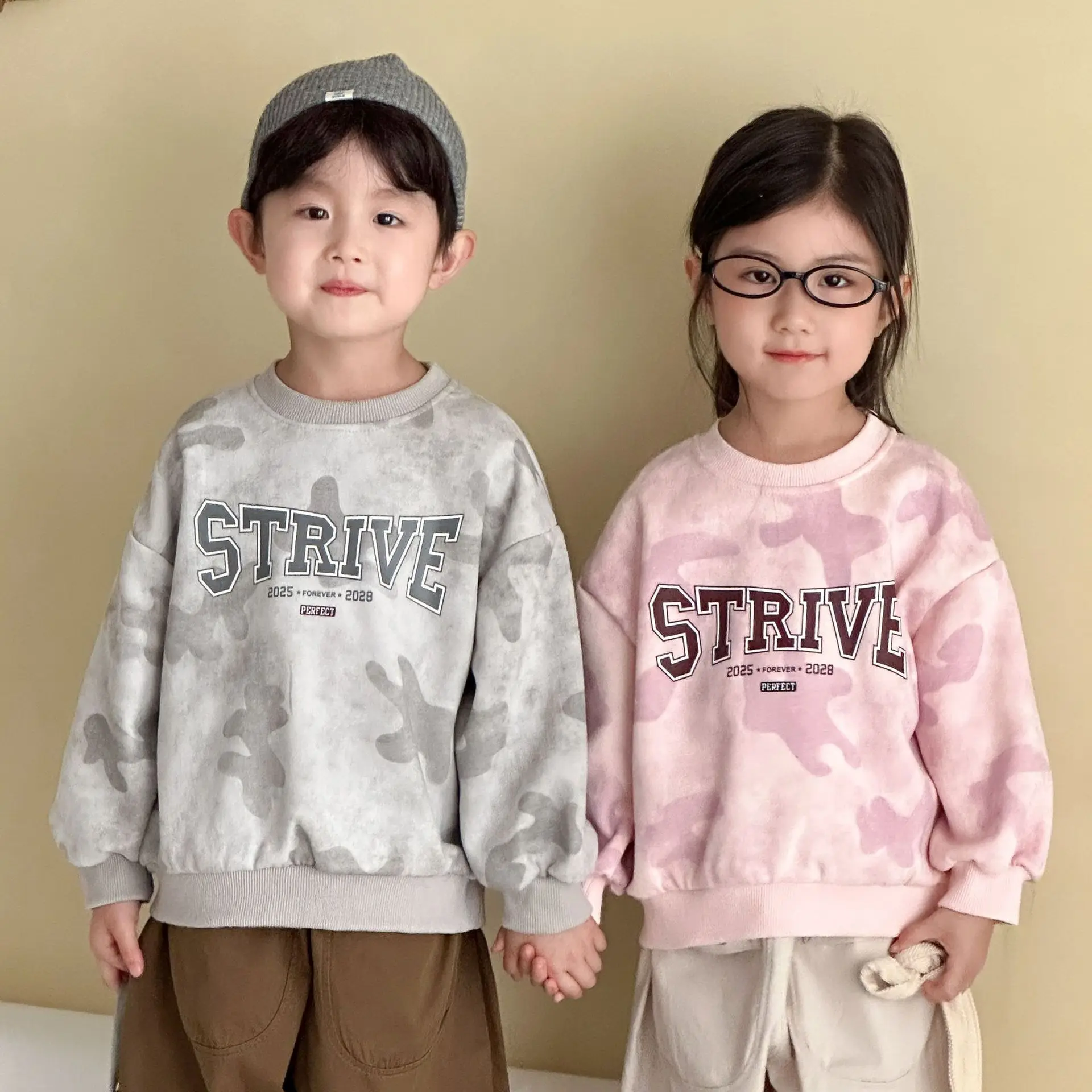 

2025 Autumn New Children Long Sleeve Sweatshirt Cotton Boys Girls Letter Print Casual Pullover Kids Versatile Camouflage Tops