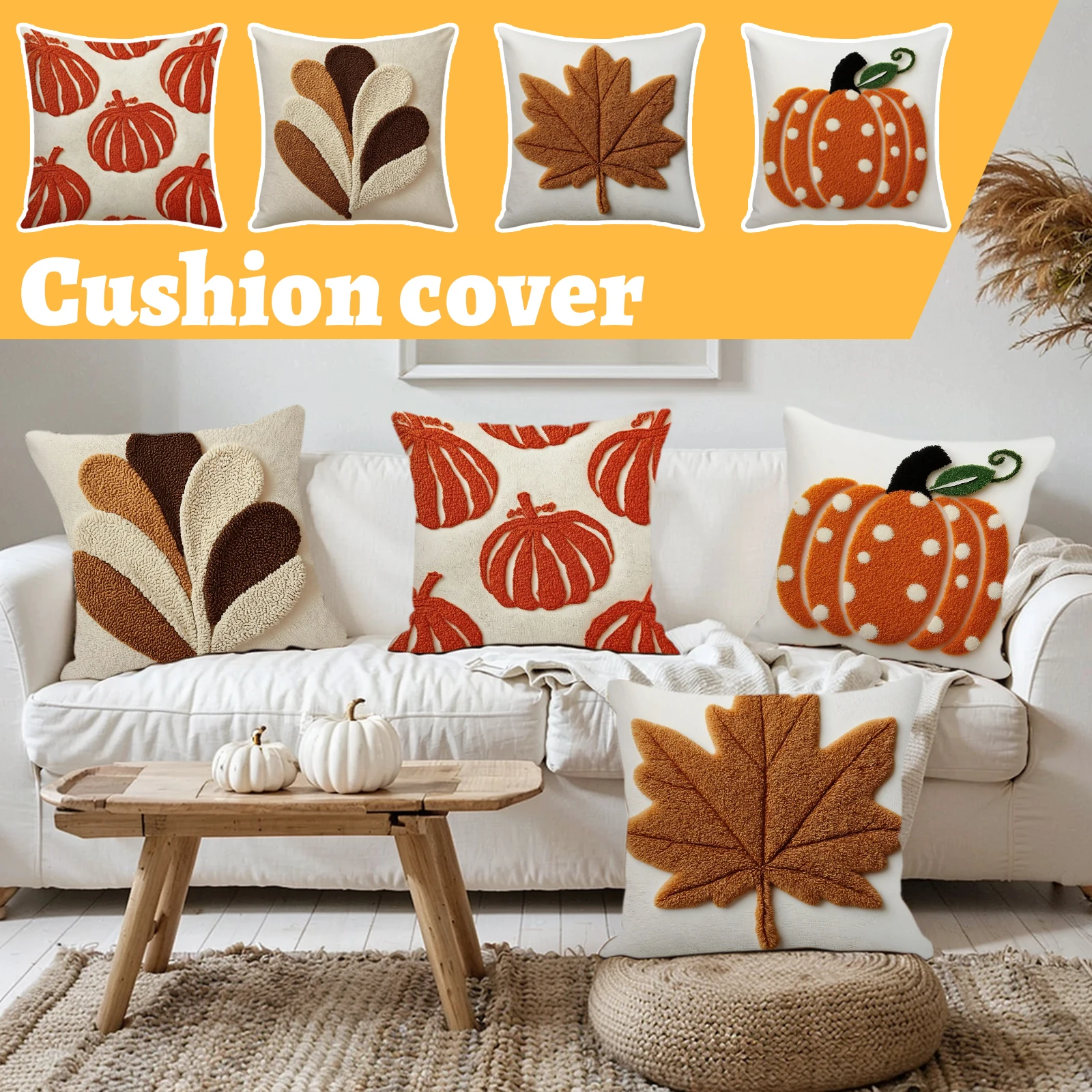 Fall Pumpkins Pillow Covers 18x18 Inch Square Printed Decorative Pillowcase Modern Minimalist Cushion Cover (Not embroidery)