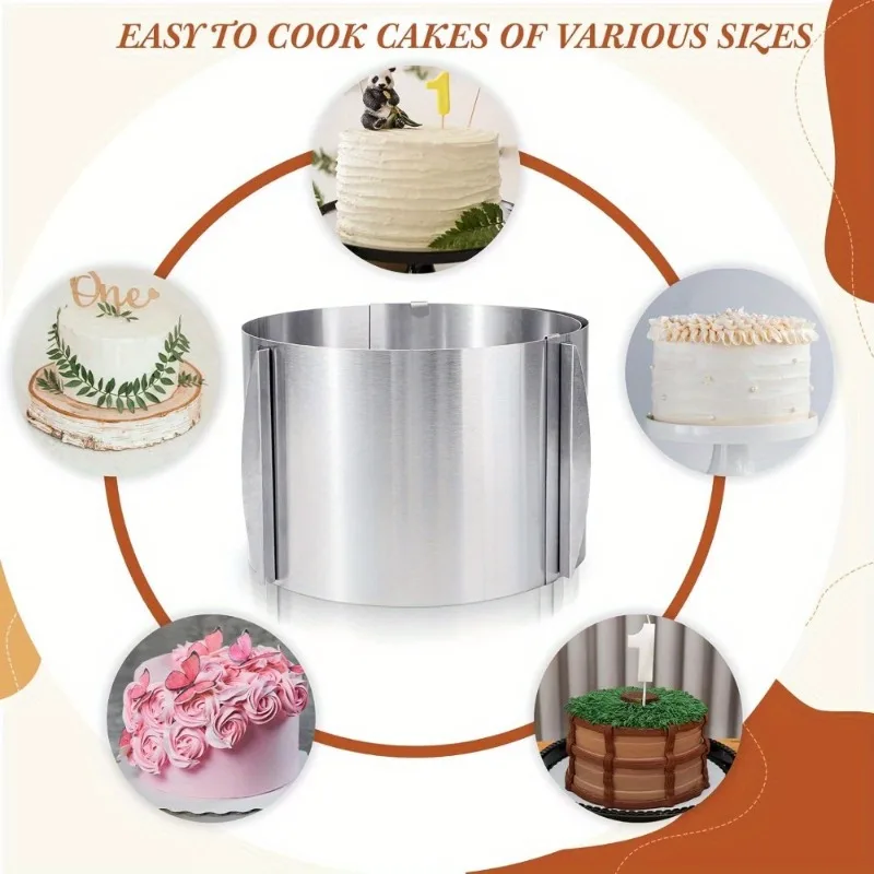 قالب حلقة كعكة من الفولاذ المقاوم للصدأ قابل للتعديل أداة خبز قابلة للتوسيع للكعك الطبقات والجبن سهلة الاستخدام للخبازين المنزليين
