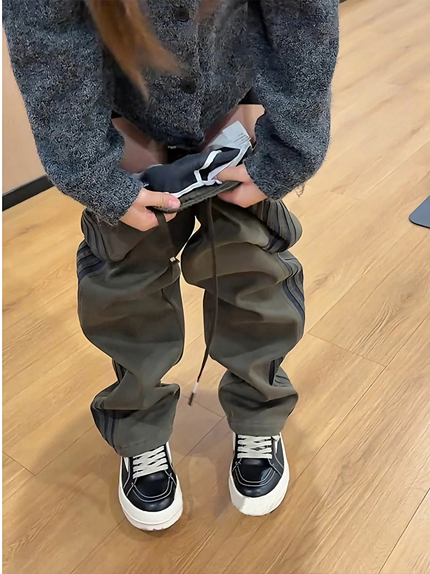 Men's Military een Fce Lined Stripe Work Trousers Autumn Winter Loose Fit Casual Sports Pants American Retro Sle