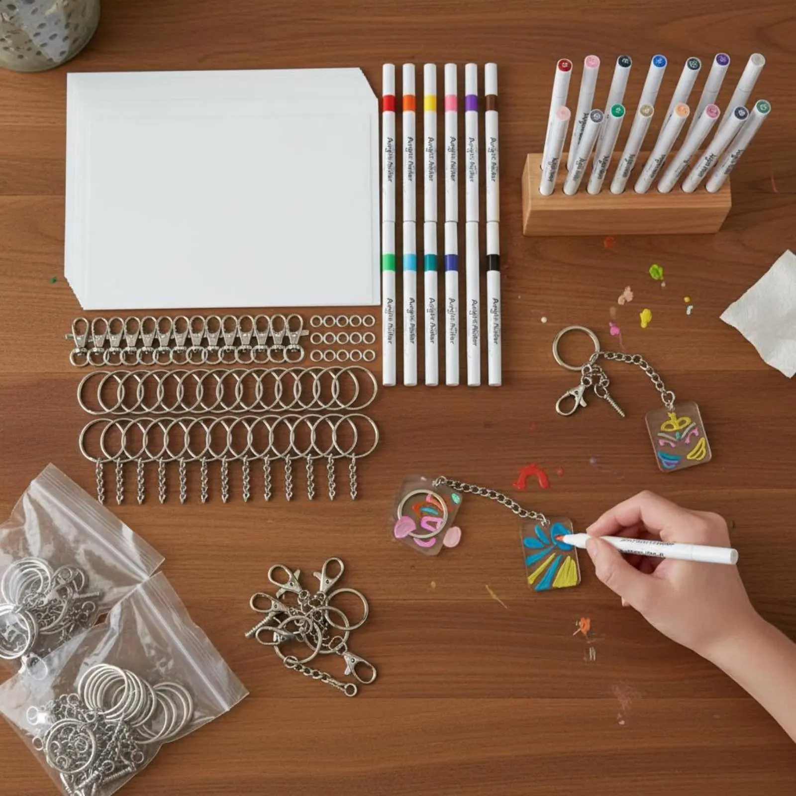 87 Pieces Shrink Paper Keychain Kit Allall-Inclusive Set Shrink Plastic Sheet Kit DIY Keychain Craft Supplies Includes Markers view 5