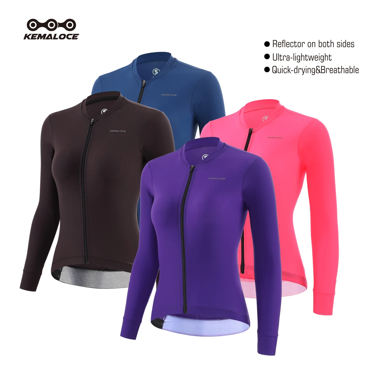 KEMALOCE Cycling Jersey Female Long Sleeve Autumn&Spring Pink&Purple&Blue Reflective Breathable High End Bicycle Bike Jersey