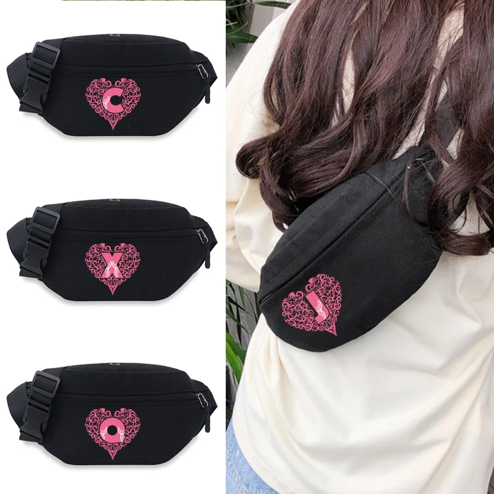 New Multifunctional Outdoor Waist Bag with Zipper Love Letter Printing Pattern Mobile Phone Canvas Travel Shoulder Bag