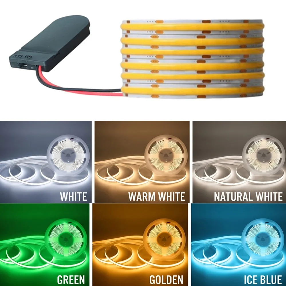 8MM PCB COB LED Strip 5V Light Battery Power 320LEDs/M Red Green Blue Pink Flex Adhesive Tape Home Decor 0.5m 1m 2m 3m