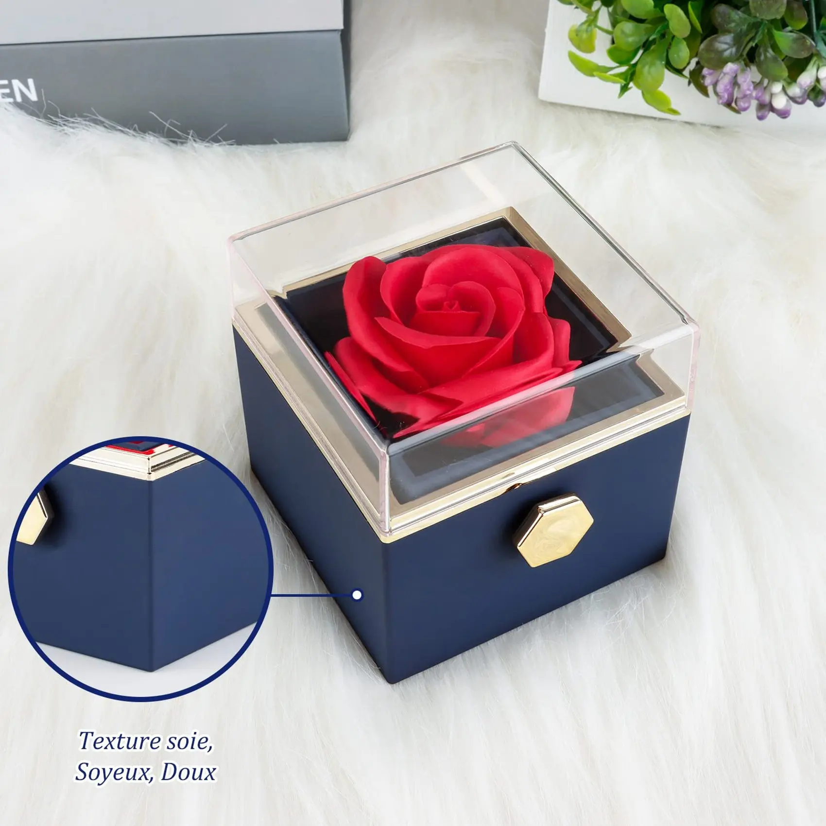 صندوق قلادة مجوهرات دوار على شكل زهور الورد الأبدية هدية عيد الحب للزوجة والصديقة إلى الذكرى السنوية لحفلات الزفاف أ