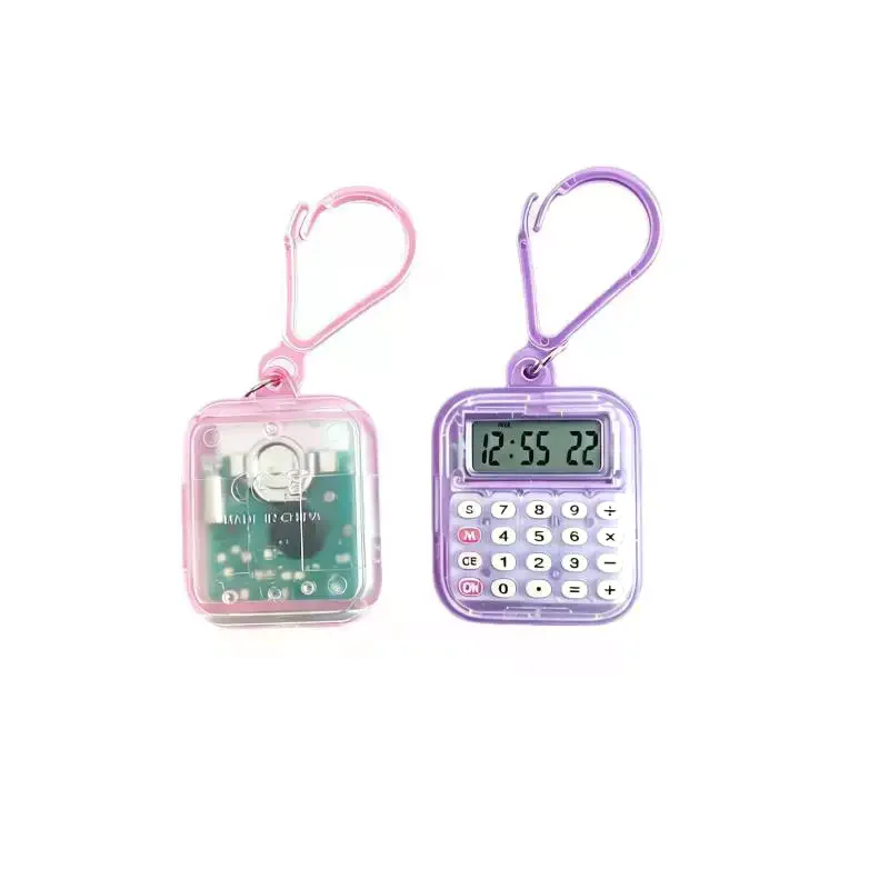 Mini Pocket Calculator With Detachable Keychain Time Display For: Students School Office Daily Calculation