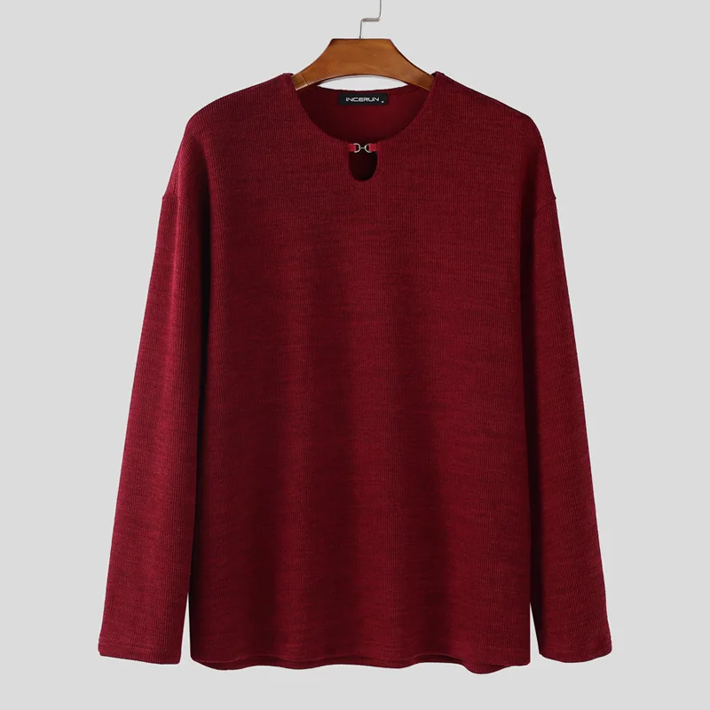 

INCERUN мужской свитер однотонный вязаный мужской пуловер с круглым вырезом и длинными рукавами уличная одежда в корейском стиле модная повседневная мужская одежда