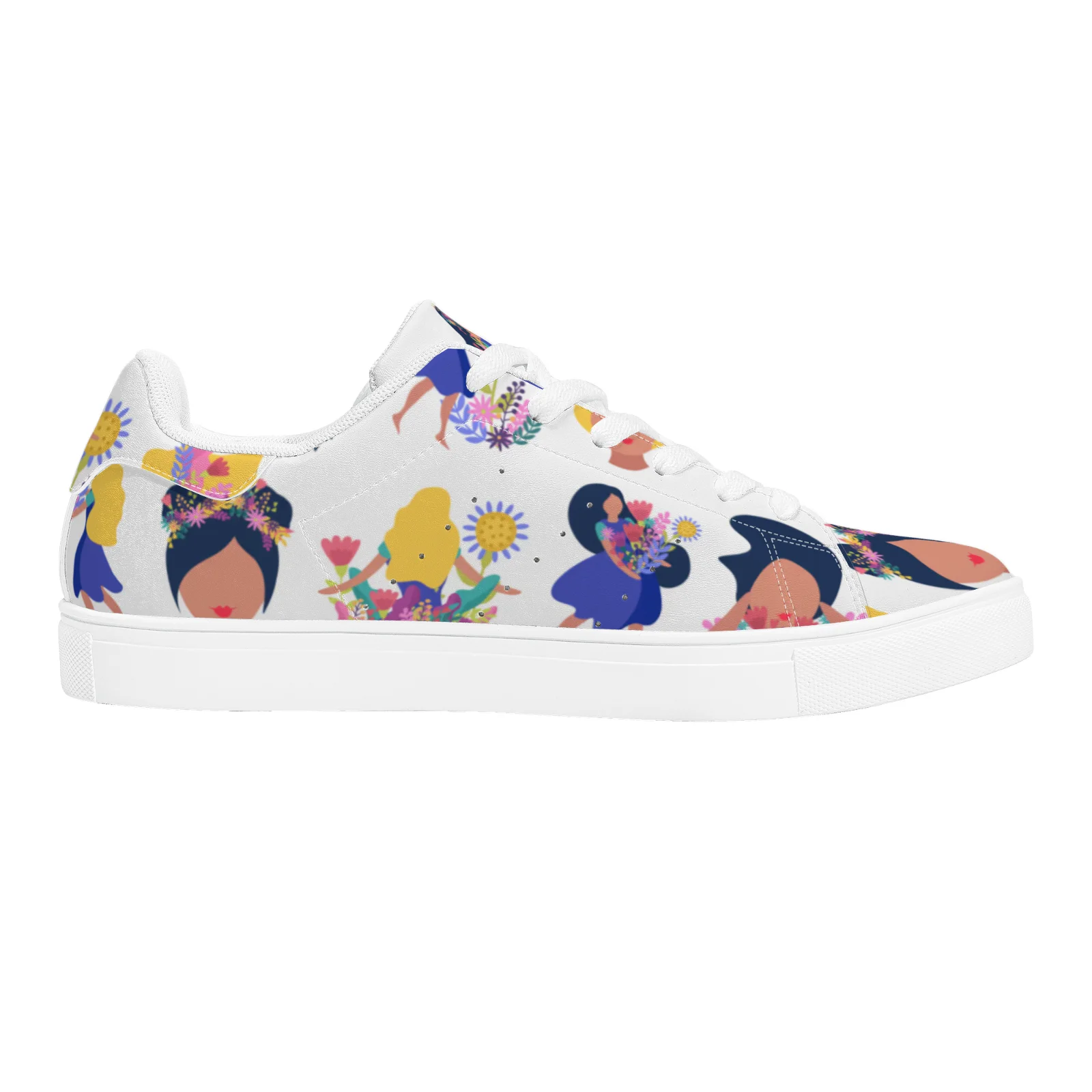 أحذية رياضية كاجوال أنيقة بطباعة كارتونية للفتيات، أحذية رياضية بيضاء عصرية ومتعددة الاستخدامات للرجال والنساء