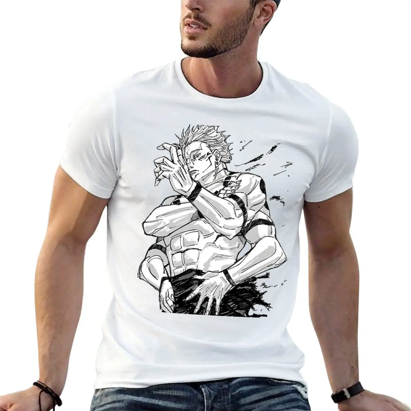 sukuna true form manga T-Shirt Casual Simple Design Short Sleeve Shirt