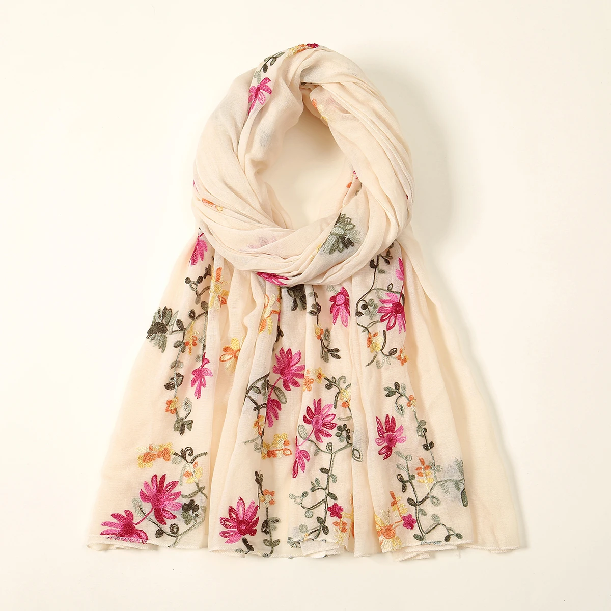 Wholesale New Floral Cotton Scarf Women Thin Flower Embroidered Shawls And Wraps Foulard Hijab Stoles Vintage Sunscreen Scarves