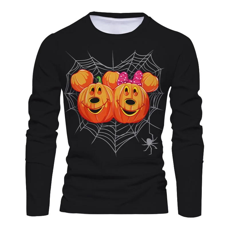 Mickey stylish and comfortable Halloween cartoon casual long-sleeved T-shirt 2024 new unisex long-sleeved T-shirt