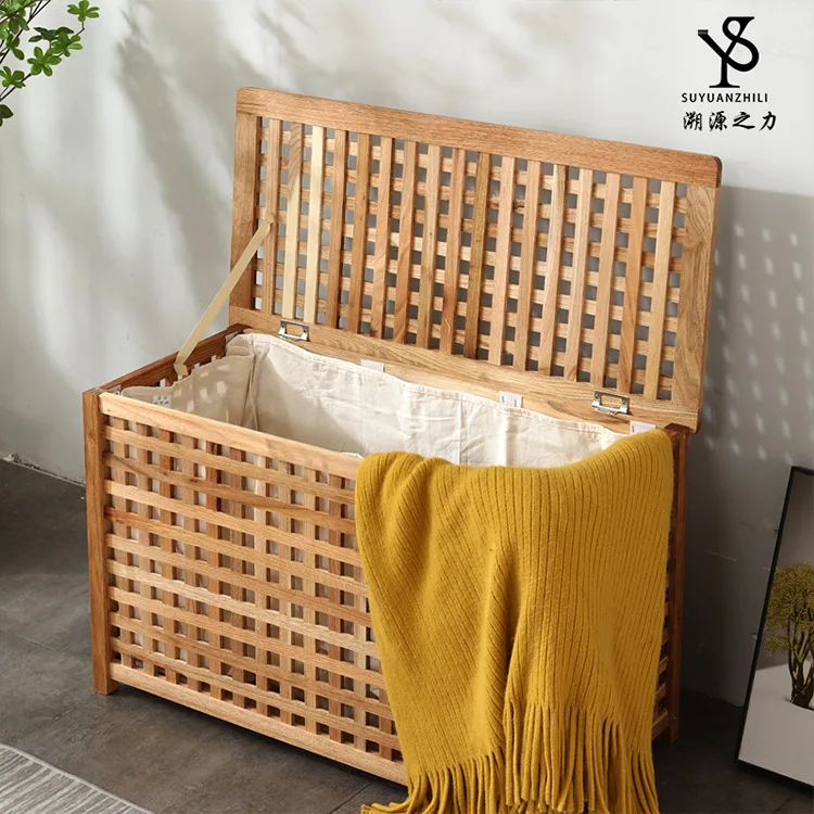 

Solid wood storage box manufacturer wholesale B & B with dust bag paint-free craft laundry basket long table covered storage box