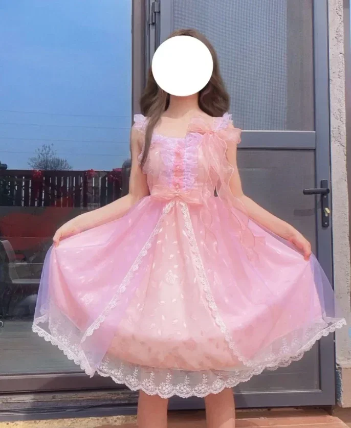 Coalfell [الجاكار الوردي] التصميم الأصلي لطيف وحلو لوليتا منتفخ فستان حزام JSK فستان جنية المرأة