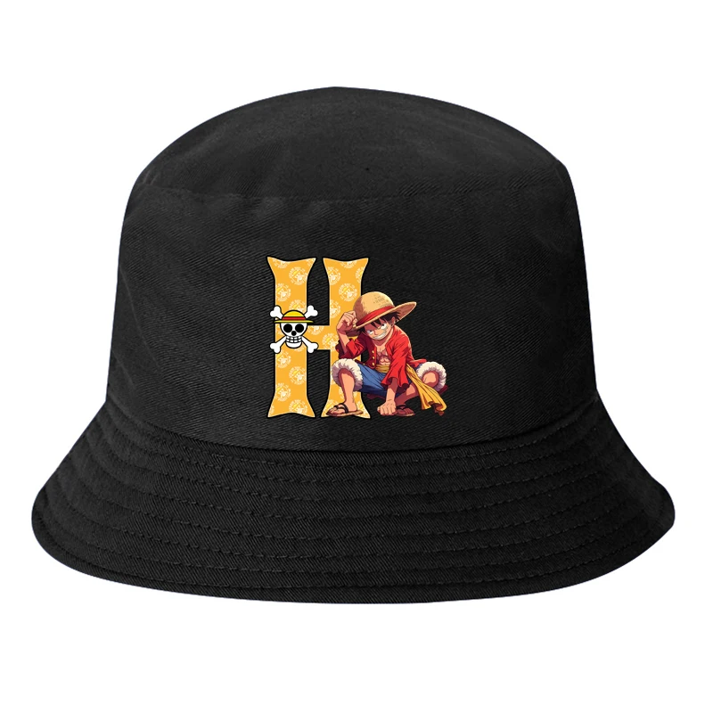 ワンピースルフィ手紙 A-Z バケツ帽子漫画アニメ子供少年パナマキャップ夏男性屋外日焼け防止漁師日よけ帽子