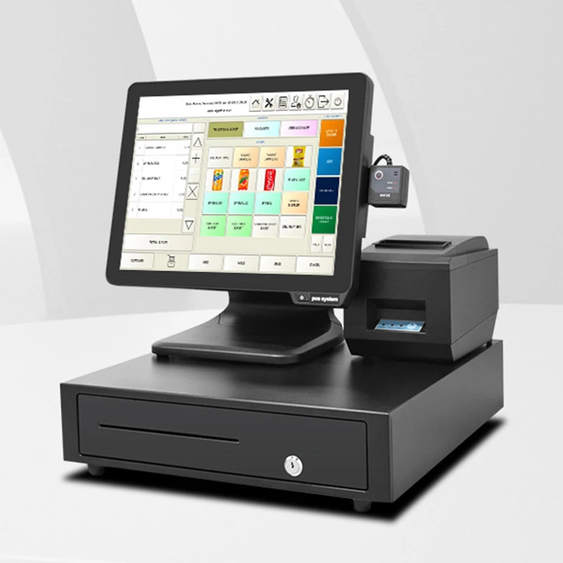 Pos System Windows Supermarket Universal Cash Register 15 Touch All-in-One with Replaceable Scanner and Card Reader