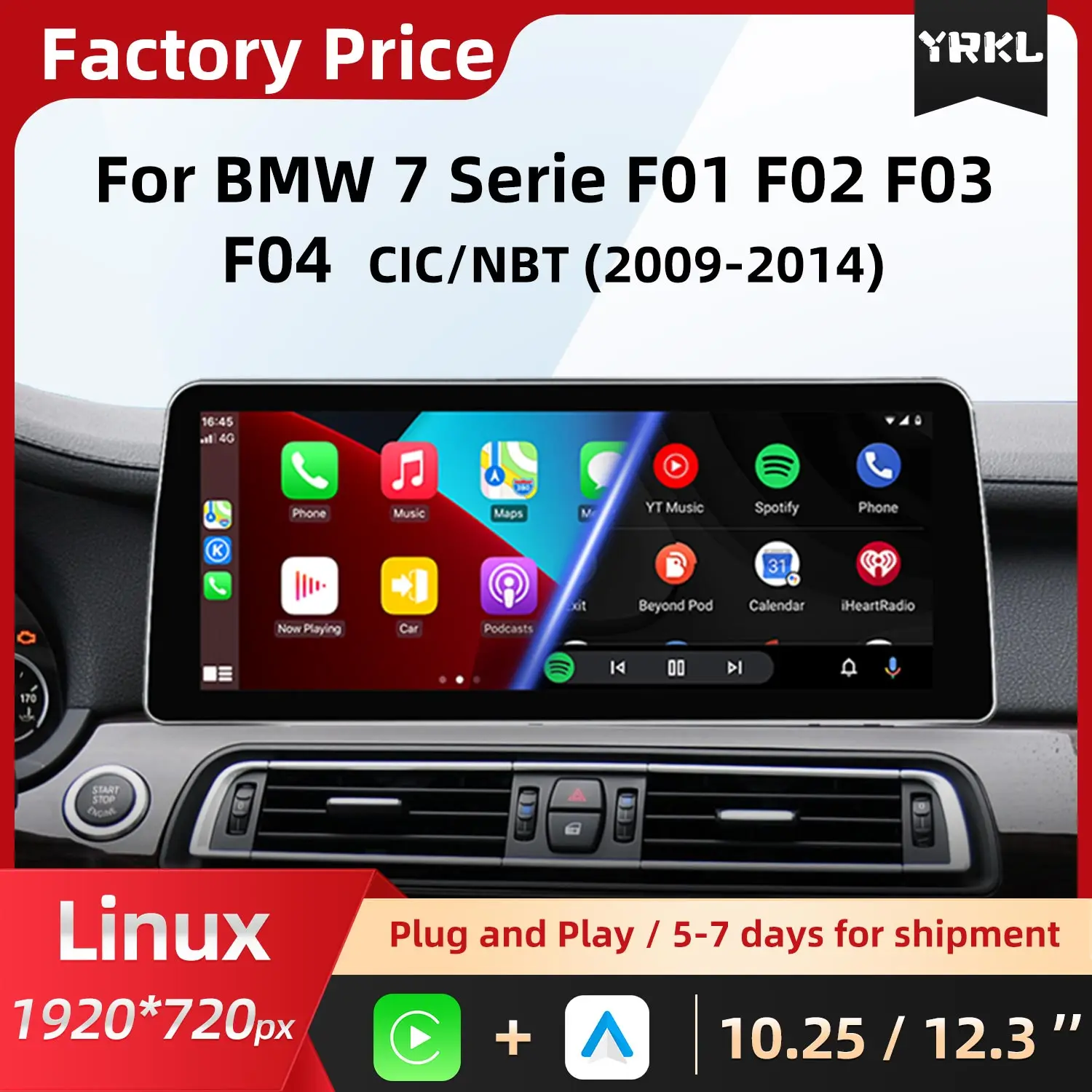

10,25 12,3 "для BMW 7 серии F01 F02 F03 F04 CIC NBT беспроводной Carplay автомобильный радиоприемник мультимедийный видеоплеер сенсорный экран Android Auto