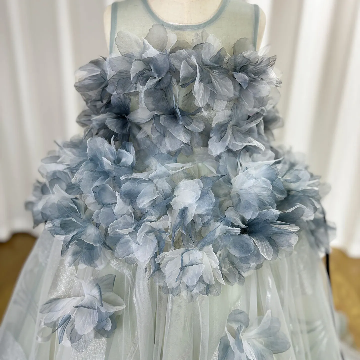 Jill Wish Luxury Gray Kids Girl Dress Handmade Flower Ribbons Princess A-Line Gown for Birthday Wedding Party Honors Day J018