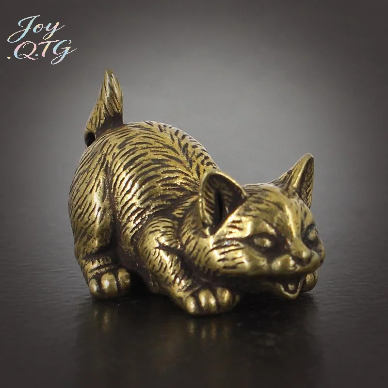 Hot Sale 1pc Available Brass Cute Cats Figurines Miniatures Desktop Ornaments Small Animal Tea Pet Home Decor Accessories