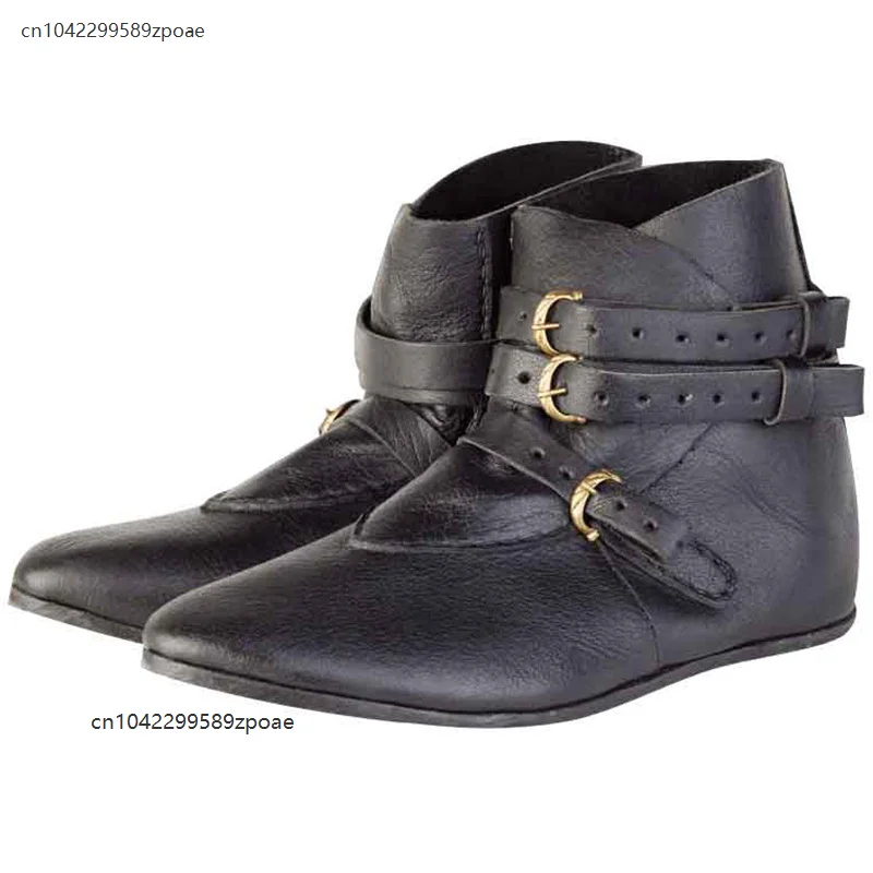 Medieval Retro Punk Men's Knight Pirate Prince Pu Leather Shoes Gothic Steampunk Bandage Ankle Boots Warrior Cosplay Boot 2026