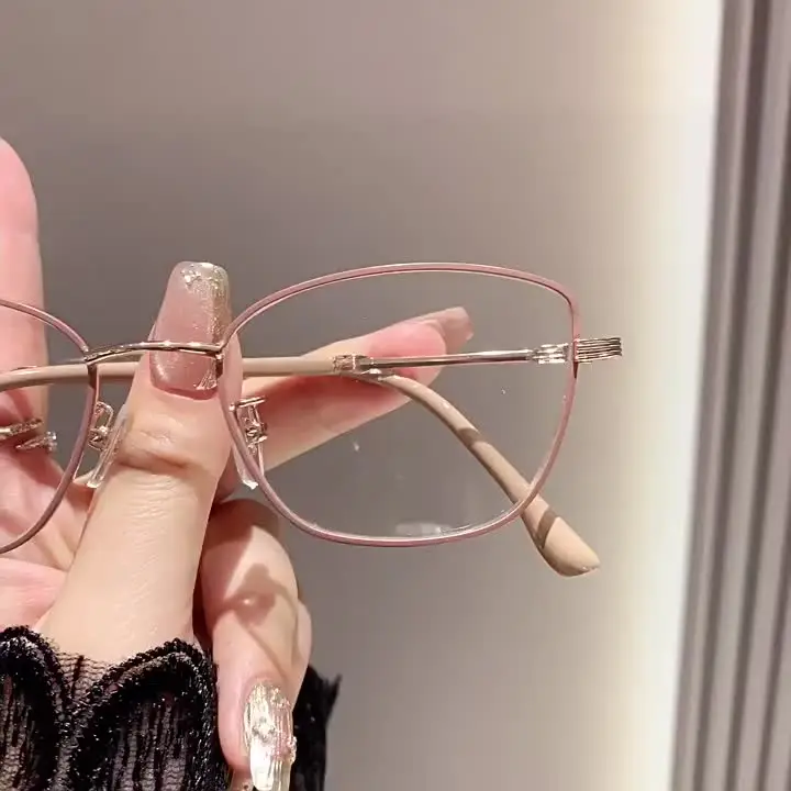 Metal Frame Cat Eye Myopia Glasses High-end Small Frame Near Sight Eyewear Transparent Anti Blue Light Minus Diopter Glasses