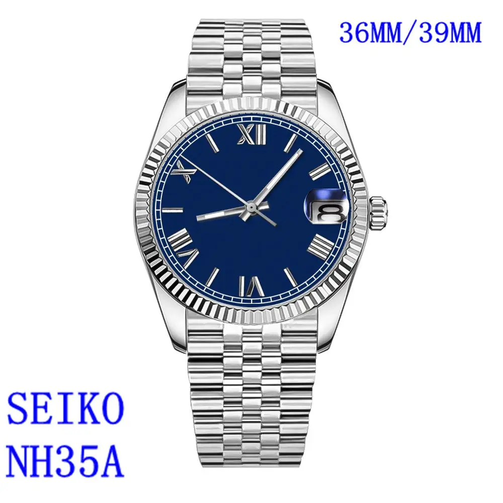 

Luxury Automatic Watch For Men 36mm 39mm NH35 Movement Sapphire Crystal Fluted Bezel Roman Sterile Dial Date Jubilee Strap