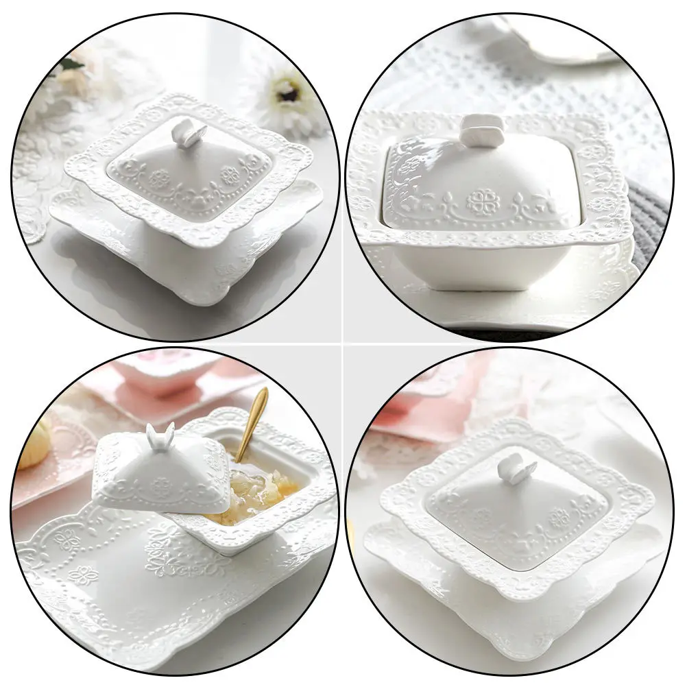 

1Set Ceramic Soup Bowl with Metal Spoon Exquisite Design for Long Lasting Use in Kitchen Ceramic Bowls with Spoons