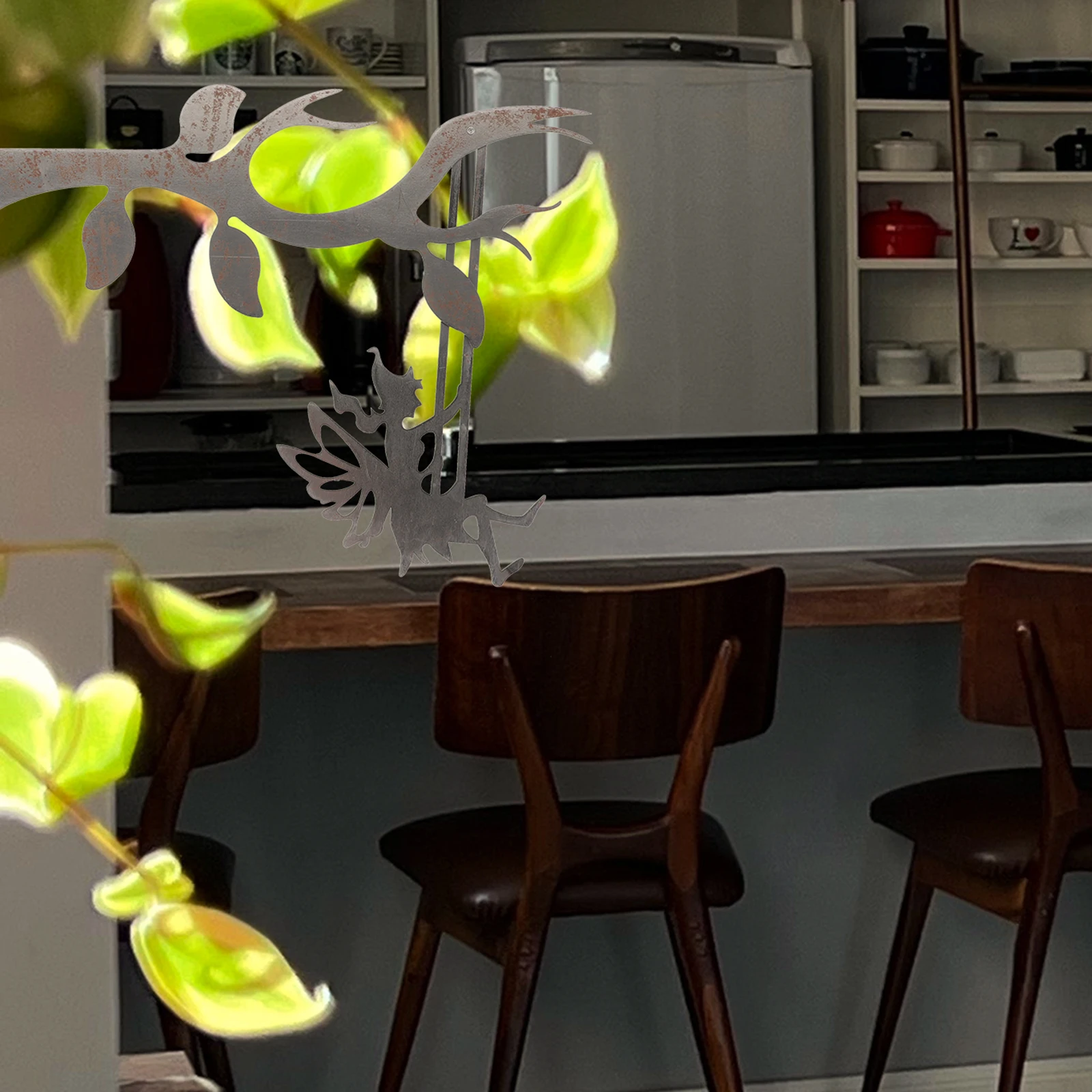 

Iron Swing Fairy Statue Stake Black Decor Tree Branch Metal nament Yard Sculpture Home Accent Metal Fairy