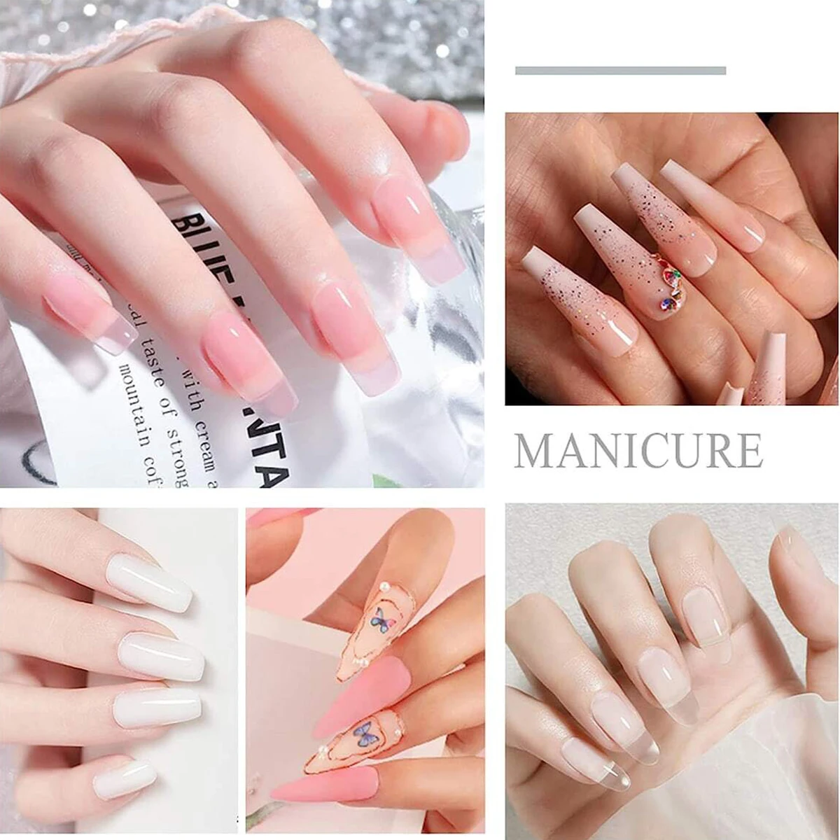 8pc/Set Acrylic Powder and Acrylic Liquid Monomer 10gClear Pink White Acrylic Powder with Nail Brush For Nails Extension Carving