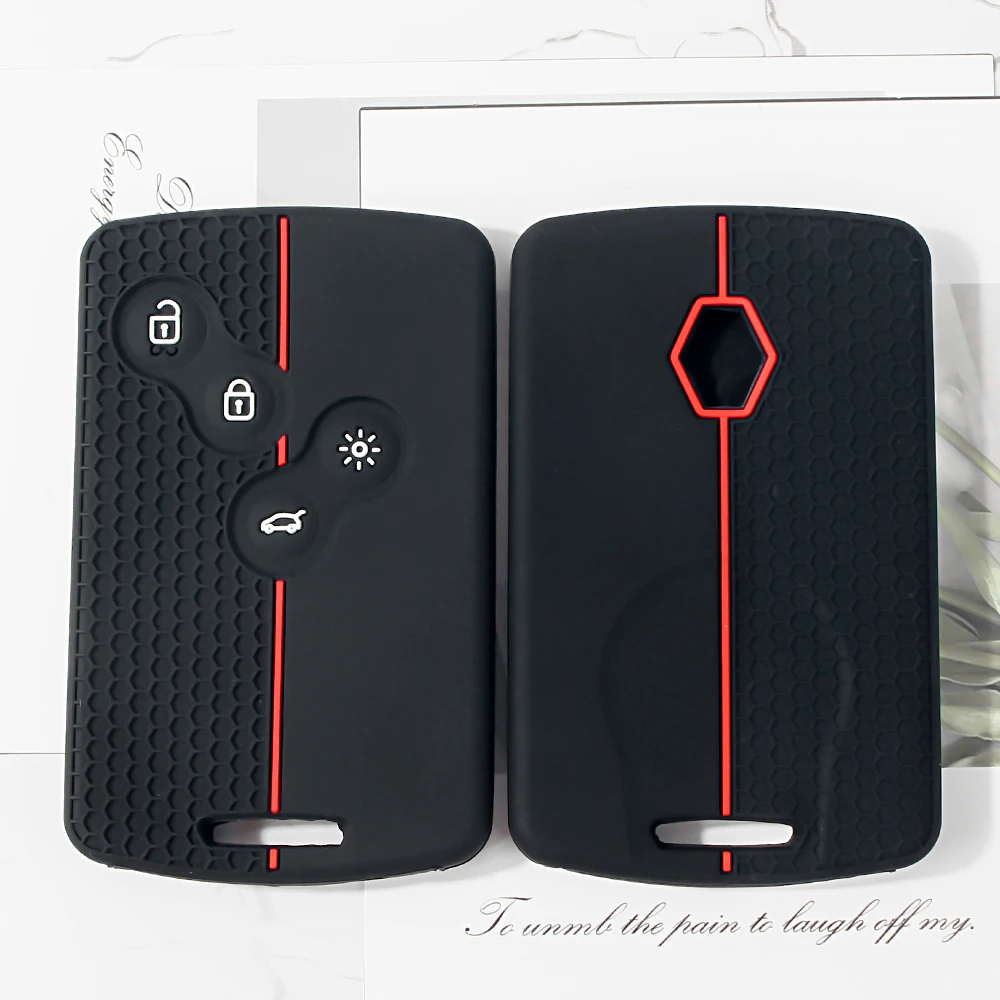 KEYYOU for Renault Megan 3 Laguna Fluence NEMA Clio 4 Captur Zoe Card 4 Button Key Cover Protection Keychain Silicone Key Case