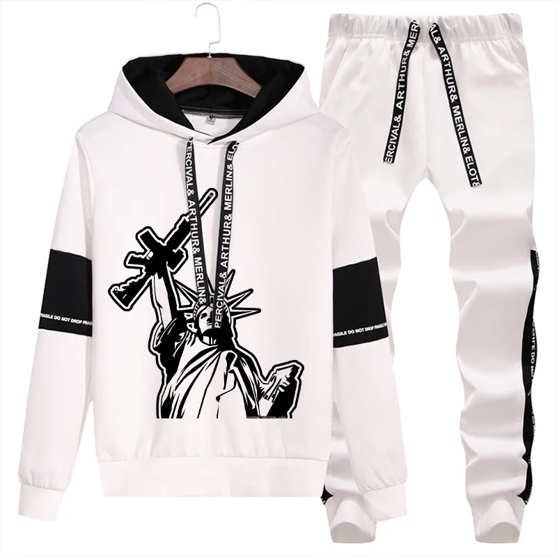 Pant Sets Sweatshirts for Men Clothing Sportswear Hooded Shirt Sweatpants Jogging 2 Piece Sets Women Fun Printed Long Sleeved