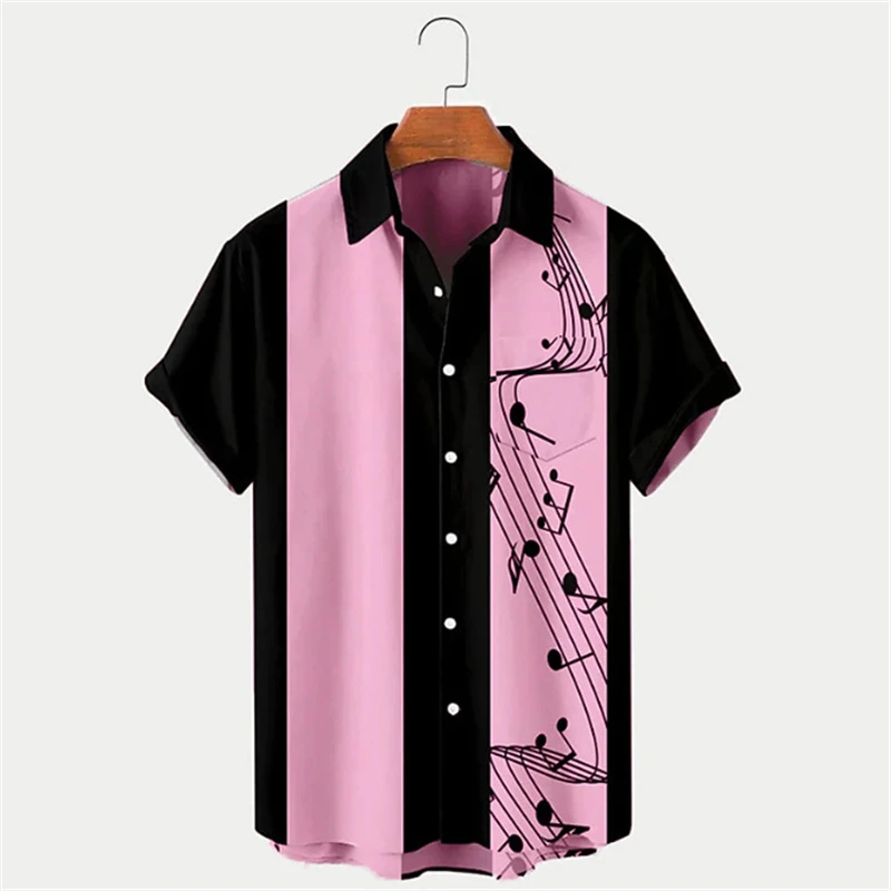 

Men's Hawaiian Shirt 3D Print Music Notes Pattern Beach Shirts Blouse Summer Short Sleeved Button Up Holiday Shirt Top
