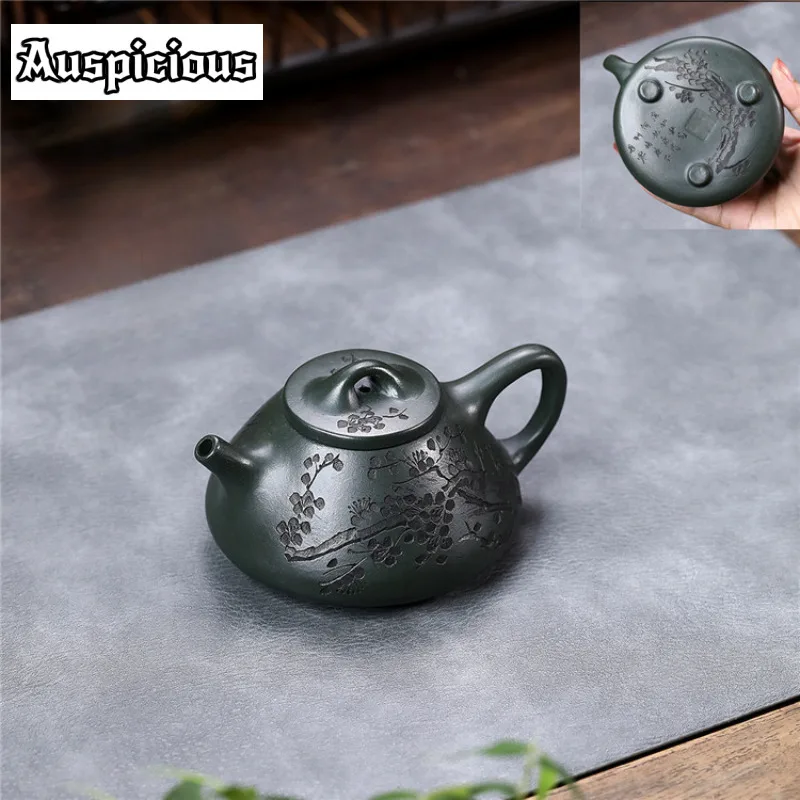 200ml Yixing Purple Clay Teapots Handmade Engrave Plum Blossom Stone Spoon Pot Raw Ore Green Mud Kettle Zisha Tea Set Cha Gift