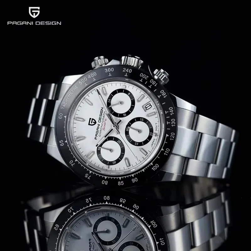PAGANI DESIGN  PD-1644 Panda Retro Style Men Quartz Watch Sapphire Glass Stainless Steel Waterproof Chronograph Watches for men