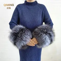 Winter Echt Fox Pelz Manschetten Wärmer Pelzigen Handgelenk Manschette Pelz Ärmeln Flauschigen Fell Handgelenk Manschetten Für Frauen Mantel Arm Manschetten Armband Armband