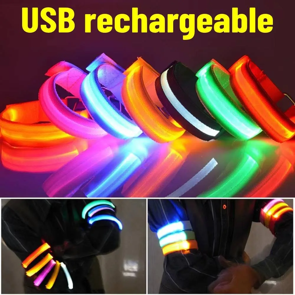 LED Flashing Wrist Band Bracelet Arm Band Nylon USB rechargeable Light Glowing Bracelets Glow in The Dark Xmas Party Supplies