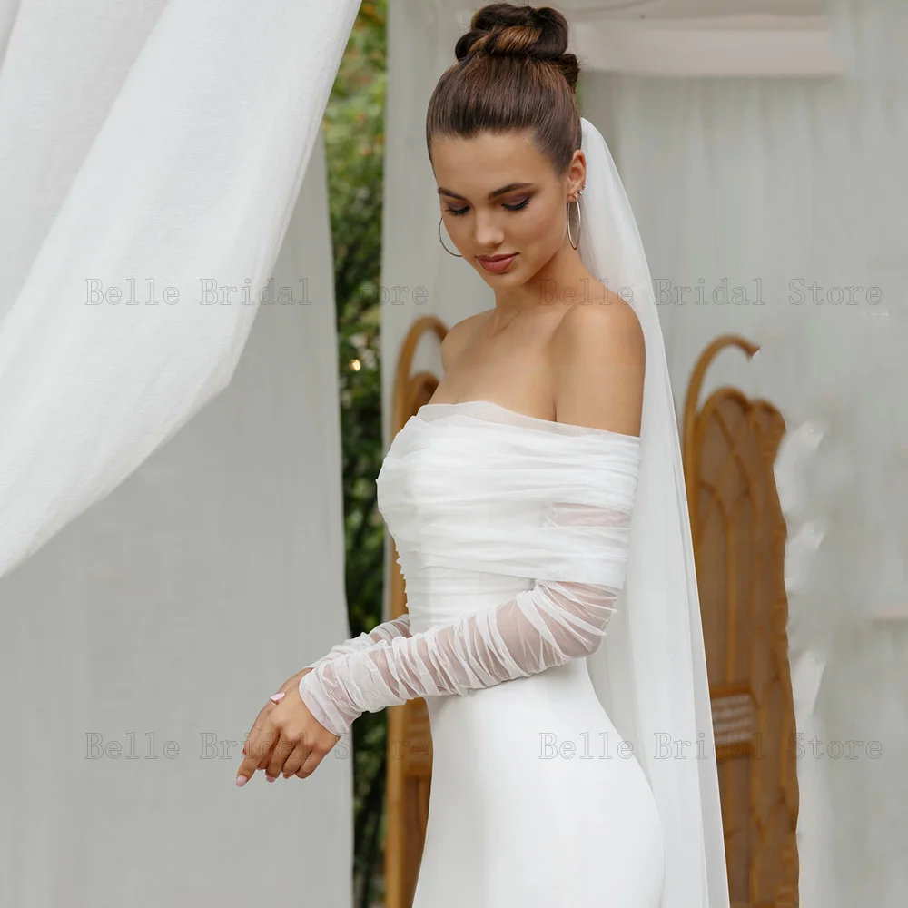 Vestidos De Novia blancos cortos simples para Novia, Vestidos De Novia De manga larga con hombros descubiertos, Vestidos De Novia De sirena hasta la rodilla