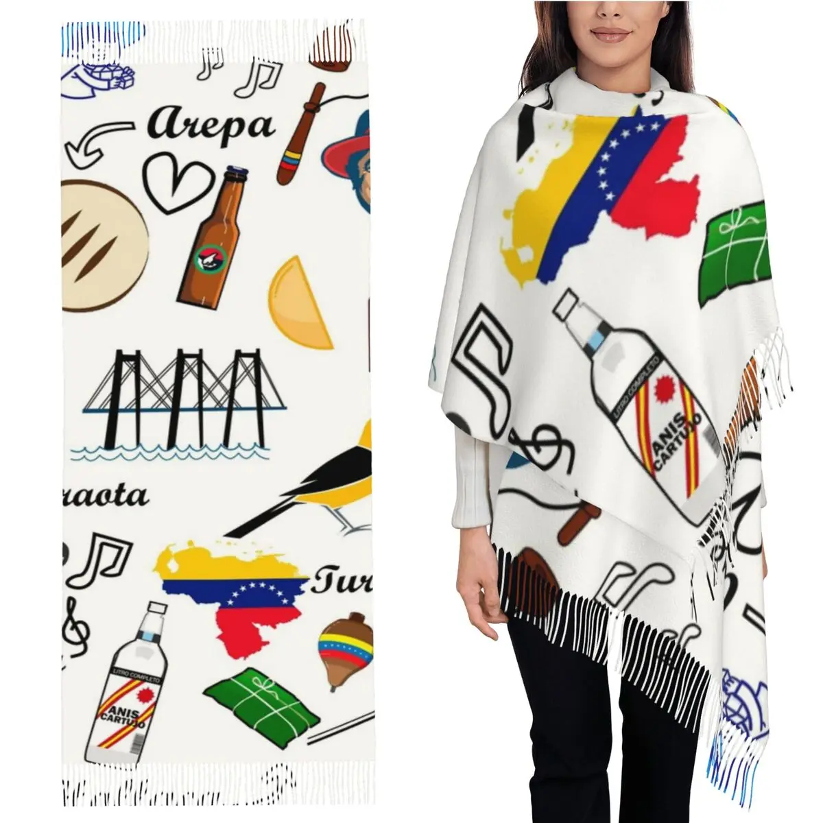 

Венесуэльские шарфы с кисточками для женщин, мягкие теплые шали и накидки, длинная осенне-зимняя шаль