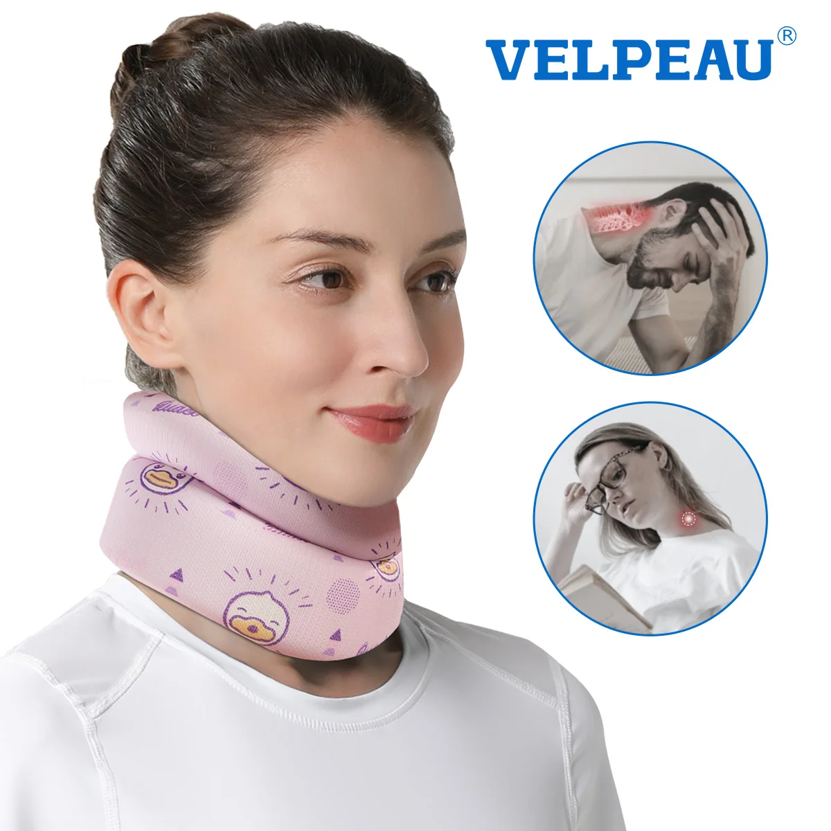 VELPEAU Neck Support Soft for Neck Forward Tilt, Migraine and Spine Pain Orthopedic B.Duck Neck Brace for Sleeping and Travel