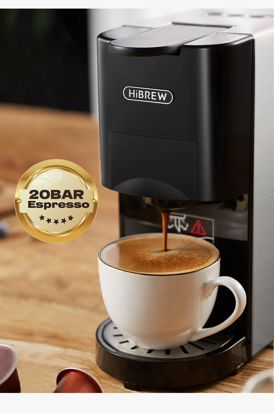 HiBREW Kaffeemaschine 5in1 Espresso mit mehreren Kapseln Dolce Milk&Nespresso&ESE Pod&Pulver Kaffeemaschine Edelstahl Metall H3A – Detail 12