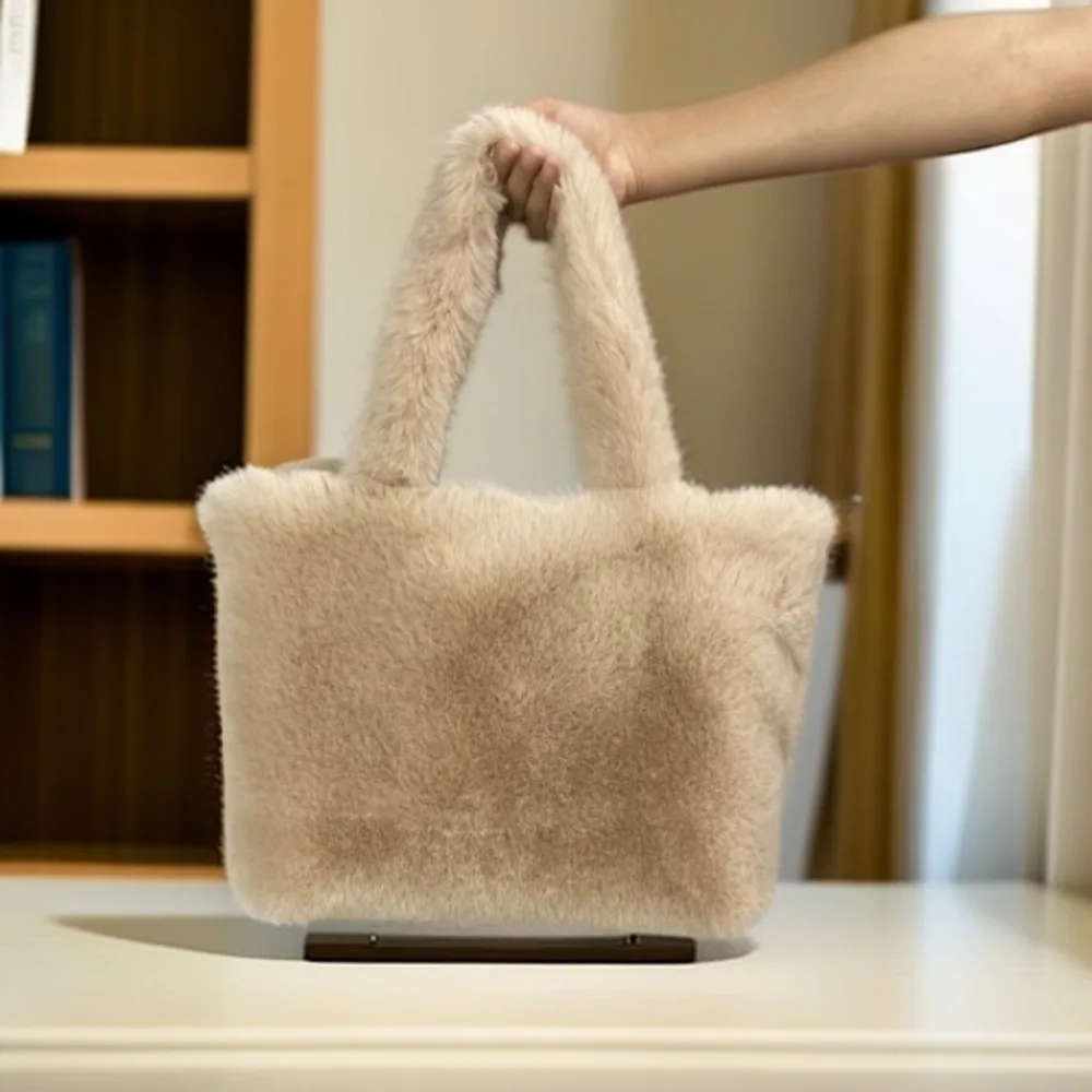New Large Capacity Plush Handbag Casual Solid Color Underarm Bag Portable Cosmetic Organizer Gift