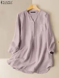 ZANZEA camicetta donna elegante per il tempo libero 2024 estate manica lunga top tunica Casual solido scollo a v camicia allentata femminile Blusa oversize