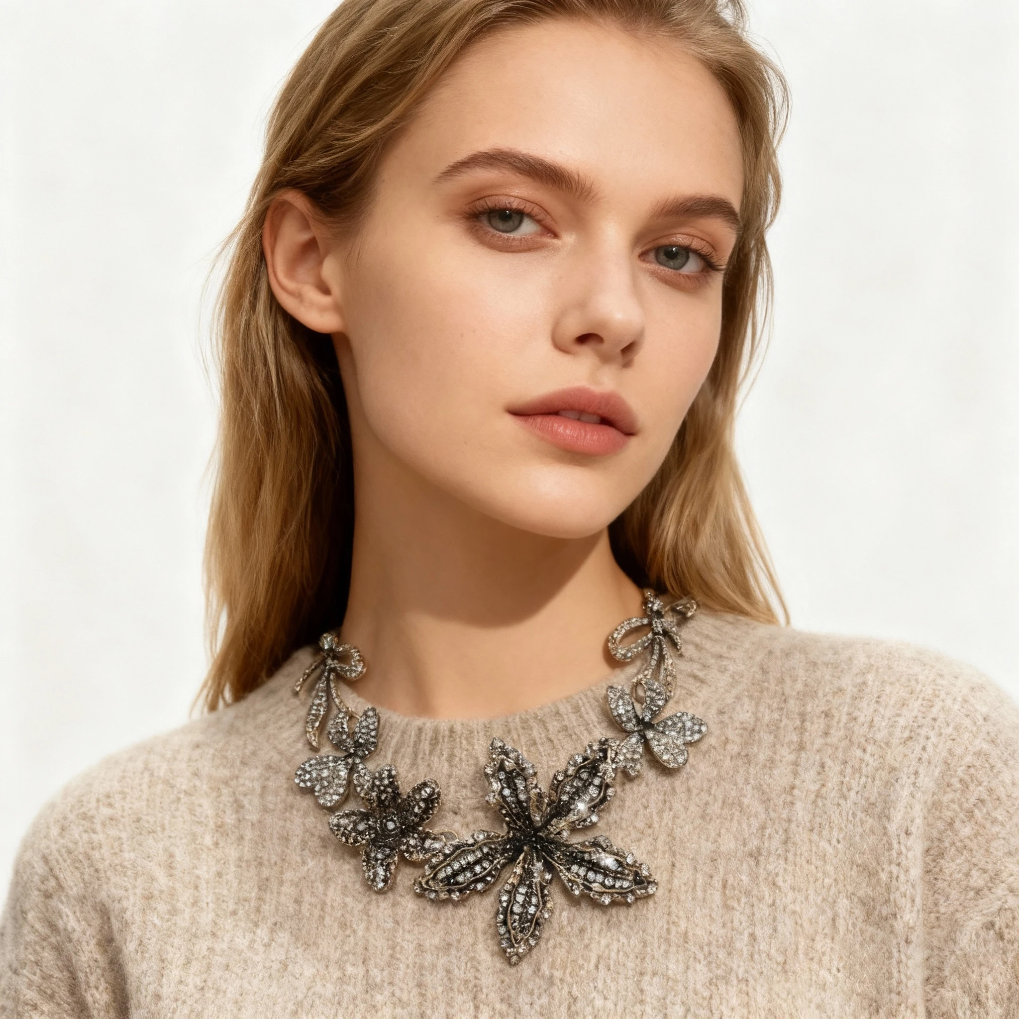Image of Luxuriöse Strass-Halskette für Damen, elegante Blumen-Halskette mit Kristallen, klassischer Schmuck, Hochzeitsgeschenke