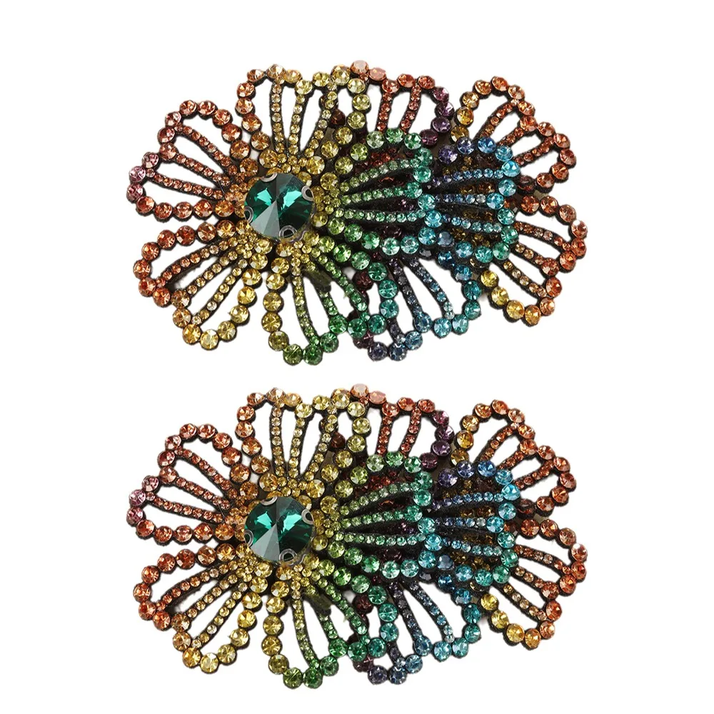 1Pairs 3D Rhinestone Flower Patches DIY Craft Embellishment Rose Brooch Fabrics Sparkling Sew-On Applique