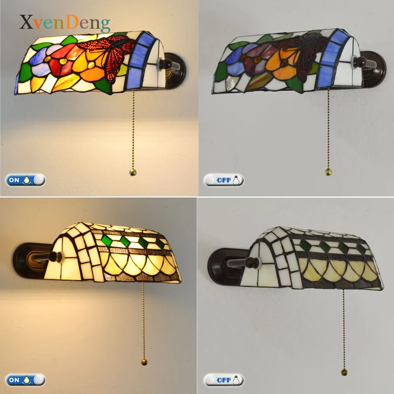 Mediterranean Tiffany Wall Lamp Vintage Stained Glass Wall Sconce Living Room Bedroom Wall Lights for Home Decor Mirror Light