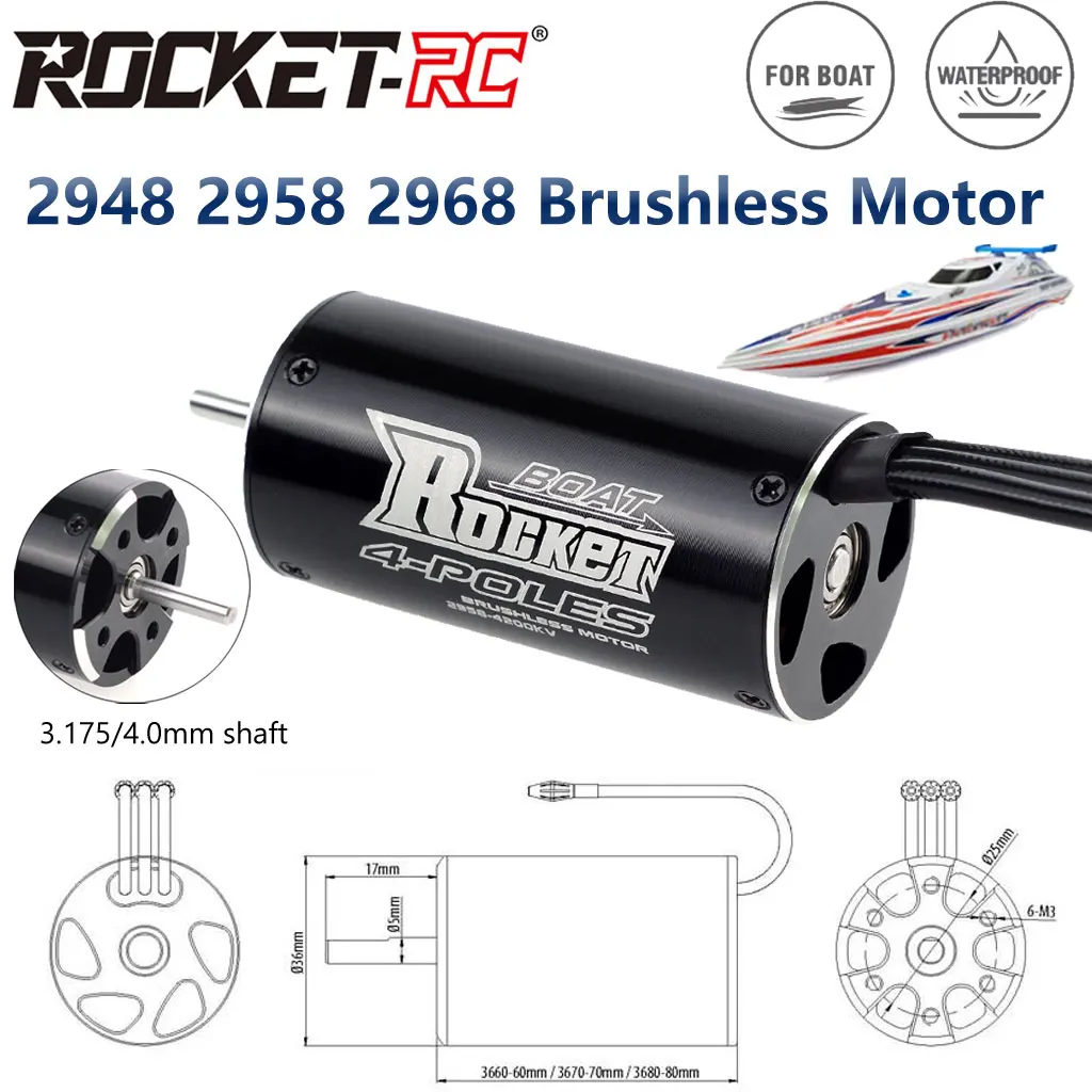 

SURPASSHOBBY Rocket-RC 2948 2958 2968 Waterproof Brushless Motor for 600-800mm RC Electric Motor Fishing Bait Boat Feilun FT011