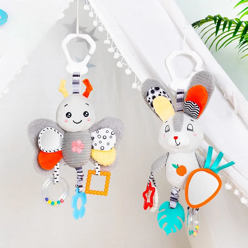 Baby Hanging Rattle Toys Plush Soft Animal Stuffed Handbells Educational Infant Development Handle Toys for Stroller Crib